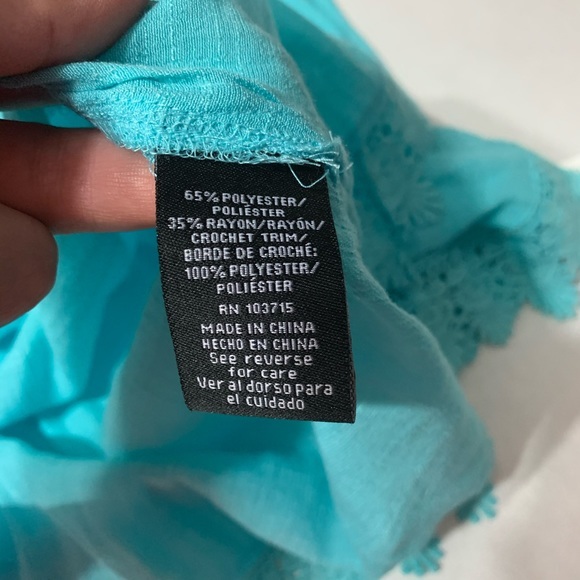 Zac & Rachel Turquoise Lace Trim Peasant Blouse Boho NWT Medium - Picture 5 of 8